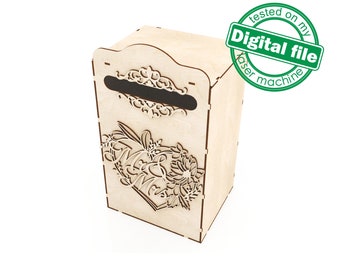 Laser Cut Wedding Card Box SVG DXF: Floral Engagement Decor (Digital Download)