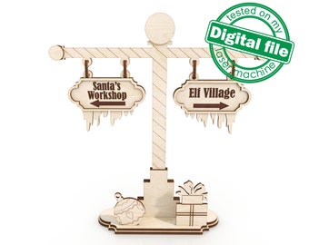 SVG, DXF Laser cut files Dollhouse miniature Christmas Sign North Pole Village, Santa's Workshop, Elf village, Christmas decor, Glowforge