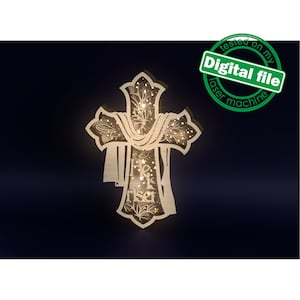 DXF, fichiers SVG pour croix lumineuse laser, il est ressuscité, fleurs, ruban de vacances, Pâques, décoration printanière, Glowforge, motif d'ornement en couches