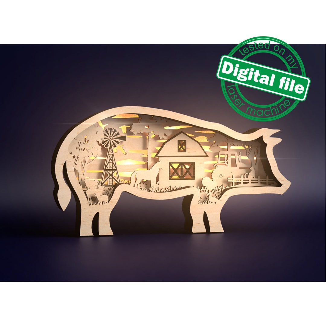 DXF, SVG Dateien zum Schneiden von Light Box Bauernhofleben, Schwein ...