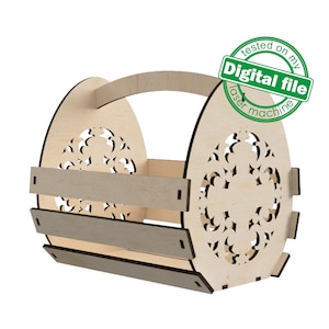 DXF, fichiers SVG pour panier de Pâques au laser Oeuf sculpté, chasseur d'oeufs, projet vectoriel, Glowforge, épaisseur du matériau 3,2 mm (1/8 po.)