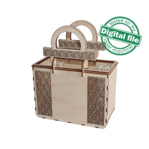 DXF, SVG bestanden voor laser Houten handtas Retro Patroon, Moederdag, Bruidsmeisje cadeau, Bloem mand, Glowforge, Materiaal dikte 1/8 '' (3 mm)