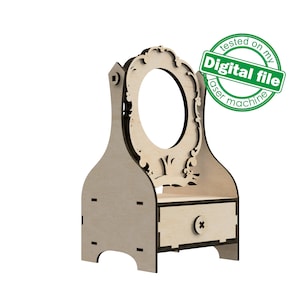 Pliki DXF, SVG do lasera Toaletka z lustrem, buduar damski do nakładania makijażu, Dekoracja pokoju dziecięcego, Lalka Princesse, Materiał 3,2 mm (1/8'')