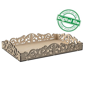 DXF、SVG ファイル、レーザー用木製透かし彫りトレイ マリー アントワネット、ベクター プロジェクト、Glowforge 対応ファイル、材質 3.2 mm (1/8 インチ)