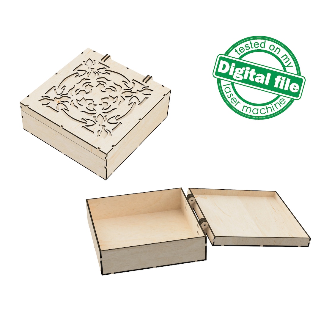 Glass Box Dxf File DXF, SVG Files for Laser Box With Integrated Hinges, Opening Carved ...