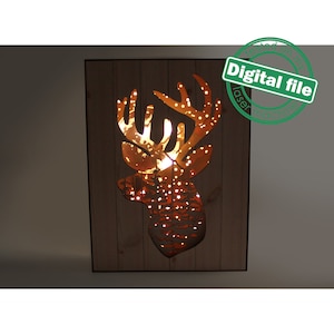 Pliki DXF, SVG dla 3D Laser Cut Large Wood Shadow Box, wielowarstwowe rzeźby z drewna, Las, Jeleń, Księżyc, Sklejka/Drewno/MDF 3 mm