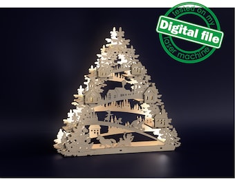 DXF, SVG files for laser Tea Candle holders, Centerpiece Tree, Light-up Christmas, Winter fun, sleigh, kids, dogs,Old Village,Material 1/8''