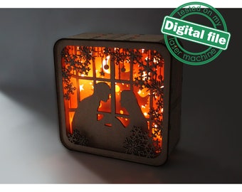 DXF, SVG files for laser Christmas Evening, Shadow box, Light-up Christmas, Glowforge, Material thickness 1/8 inch (3.2 mm)
