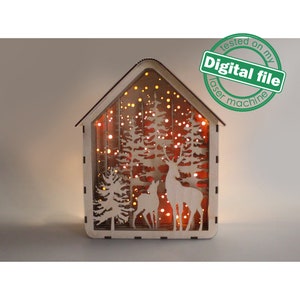 DXF, SVG bestanden voor laser Light box Herten in het bos, Shadow box, Light-up Christmas, Glowforge, Materiaaldikte 1/8 inch (3.2 mm)