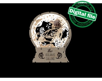 Ocean Turtle Light Up Snow Globe Laser Cut Files: SVG, DXF, PDF (Digital Download)
