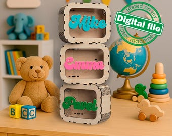 Laser Cut Baby Piggy Bank SVG DXF: Personalized Wood Nursery Decor (Digital File)
