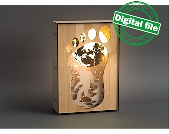 DXF, SVG files for 3D Laser Cut Large Wood Shadow Box, Multilayered Wood Sculptures, Forest, Big Foot, Sasquatch, Glowing Moon, Material 3mm