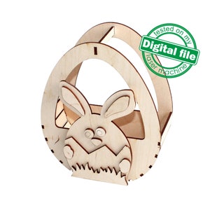 Arquivos DXF, SVG para cesta de Páscoa a laser Cute Bunny, Egg Hunter, projeto vetorial, Glowforge, espessura do material 1/8 polegada (3,2 mm)