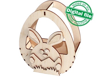DXF, SVG files for laser Easter basket Cute Bunny, Egg Hunter, Vector project, Glowforge, Material thickness 1/8 inch (3.2 mm)