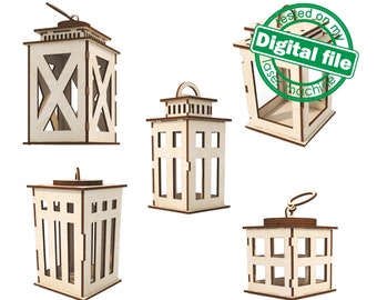 DXF, SVG files for laser Lantern Candle Holder, Five different designs, Outdoor, Indoor decor, Glowforge, Material 1/8 inch (3.2 mm)
