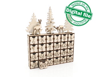 DXF, SVG files for laser 24 or 30 days of Christmas Advent calendar, Winter forest, Deer, Glowforge, Material thickness 1/8 inch (3.2 mm)