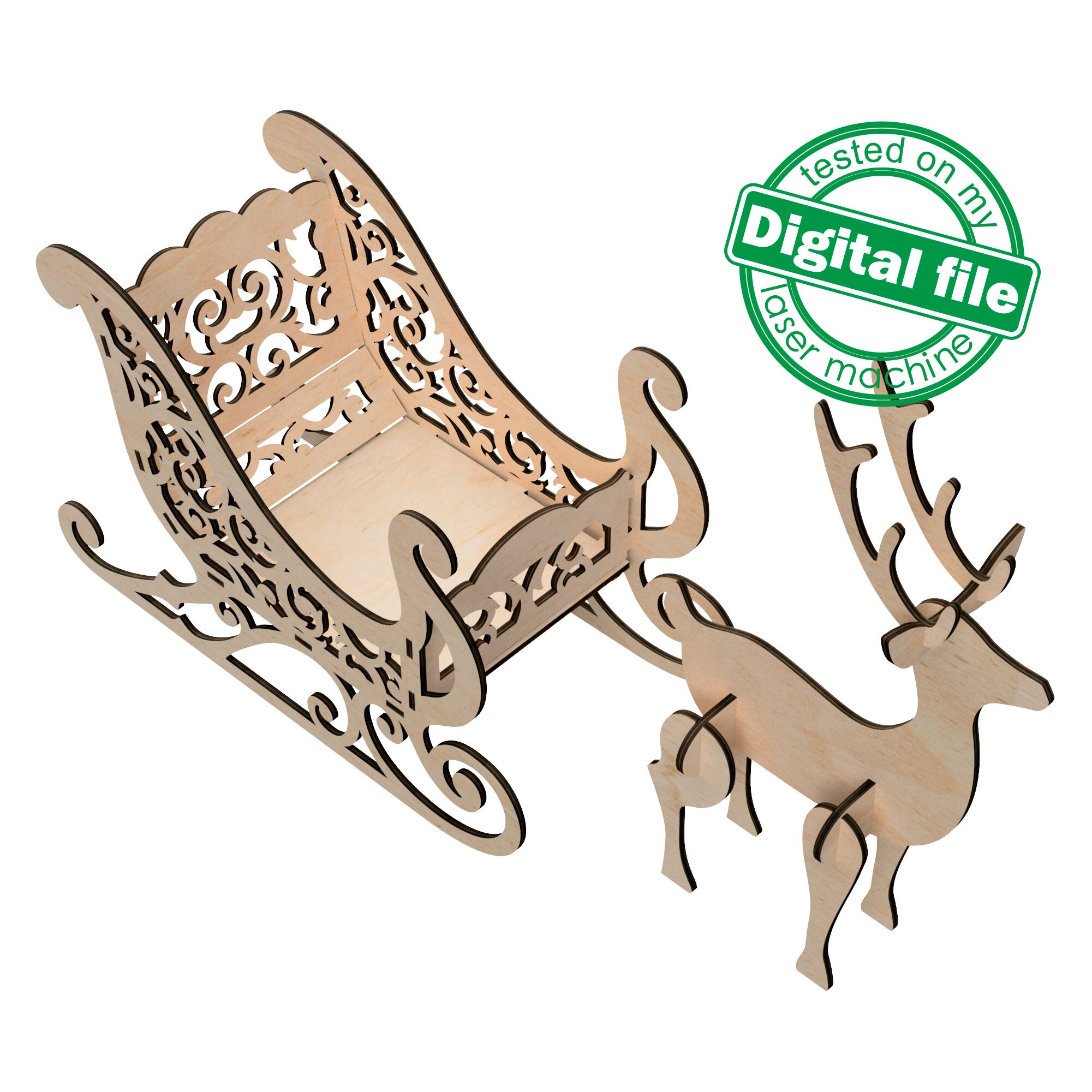 DXF, SVG Files for Laser Christmas Sleigh and Reindeer, Mantel Decor ...