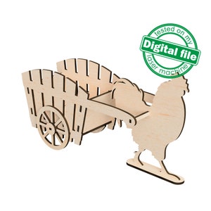 DXF、SVG ファイル (レーザー イースター デコレーション、荷車を引く雄鶏、卵探し、ベクター プロジェクト、Glowforge、素材の厚さ 1/8 インチ (3.2 mm))