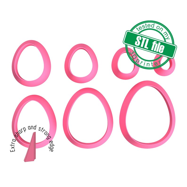 Egg Shape Cookie Cutter STL File: 3D Printing, Polymer Clay (digital ...