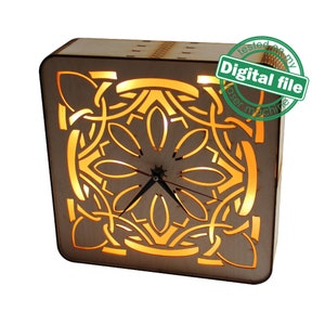 DXF, SVG bestanden voor laser Lichtbak Unieke klok, Openwork mandala, Glowforge, Materiaaldikte 1/8 inch (3,2 mm)