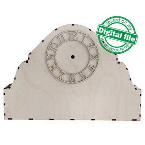 DXF, SVG-bestanden voor laser Unieke moderne schoorsteenmantelklok, flexibel multiplex, Glowforge klaar, Romeinse wijzerplaat wijzerplaat, Materiaal 1/8'' (3,2 mm)