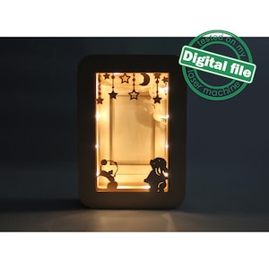 DXF, SVG Dateien für Laser Light Box Kinder Fotorahmen, Fotolampe, Vektorprojekt, Glowforge, Materialstärke 3,2 mm