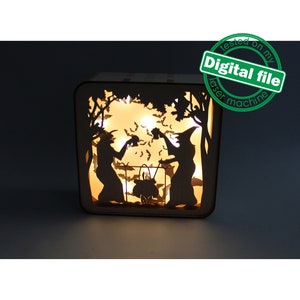 DXF, SVG-bestanden voor laserlichtbak Witching hour, schaduwdoos, Halloweendecor, twee maten, Glowforge, materiaaldikte 1/8 inch (3,2 mm)