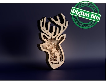 DXF, SVG files for laser Light Box Hunting, ducks, hunter with dog, forest, deer head, father's day,Multi-Layered Ornament pattern,Shadowbox
