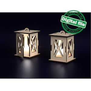 DXF, archivos SVG para láser Linterna de vela con luz de té pequeña, 2 diseños diferentes, apertura de puertas, decoración para cualquier ocasión, Material 1/8'' (3,2 mm)
