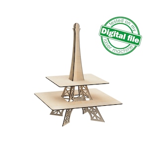 DXF, archivos SVG para láser Soporte de barra de caramelo para cupcakes, Paris Collection, Tower Eiffel, Glowforge, Dos espesores de material 3.2 / 6.4 mm