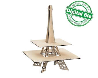 DXF, SVG files for laser Candy bar stand for cupcakes, Paris Collection, Tower Eiffel, Glowforge, Two material thickness 3.2 / 6.4 mm