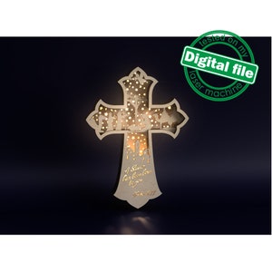 DXF, SVG-Dateien für Laser Light Cross A Savior has born to you, Christmas Ornament, Glowforge, Layered Ornament Muster