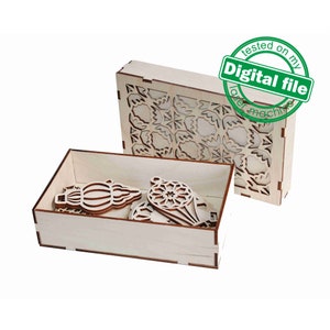 DXF, SVG bestanden voor laser Big Set Kerst Ornamenten in de geschenkdoos, 18 Verschillende Design, Glowforge klaar, Gelaagd Ornament patroon, Retro