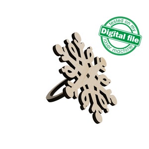 DXF、SVG ファイル、レーザー クリスマス ナプキン リング スノーフレーク、Glowforge、素材の厚さ 1/8 インチ (3.2 mm)