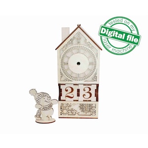 Plik DXF, SVG do laserowego kalendarza adwentowego z drewna, odliczania do świąt Bożego Narodzenia, bałwana, zegara, sklejki lub płyty MDF 3,2 mm