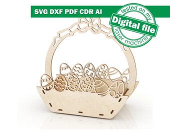 Laser Cut Easter Basket SVG DXF: Carved Egg Design (Digital Download)