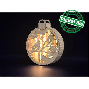 DXF, SVG-bestanden voor laserlichtbak Winterdecor, twee kardinalen, decoratief houten bord, schaduwdoos, kerstmis, materiaal 3,2 mm of 4 mm