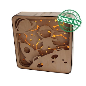 File DXF, SVG per laser Piccolo astronauta nello spazio, Scatola delle ombre, Decorazione per la cameretta dei bambini, Glowforge, Spessore del materiale 1/8 di pollice (3,2 mm)
