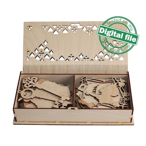 DXF, SVG bestanden voor laser Set in de geschenkdoos Alice in Wonderland, 25 kerstboom ornamenten, Glowforge, Materiaal 1/8 inch (3,2 mm)