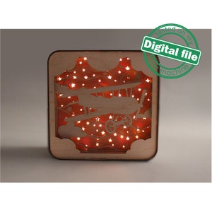 DXF, SVG-bestanden voor laserlichtbak vliegtuig, decor kinderkamer, vectorproject, Glowforge, materiaaldikte 1/8 inch (3,2 mm)