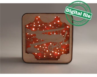 DXF, SVG files for laser Light box Airplane, Nursery Decor, Vector project, Glowforge, Material thickness 1/8 inch (3.2 mm)