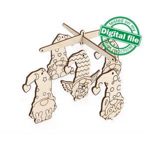 DXF, SVG files for laser baby mobile, Paint your own Gnomes Nursery decor, Ready to paint, Kids craft and activity, Material 1/8&#39;&#39; (3.2 mm)
