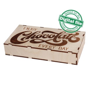 Pliki DXF, SVG do lasera Pudełko drewniane pudełko prezentowe Ciesz się czekoladą każdego dnia, grawerowanie, napis kaligraficzny, Glowforge, sklejka lub MDF 3 mm