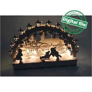 DXF-bestand voor laser grote houten decoratie elektrisch verlichte lichtboog, houten schfibbogen, middelpunt, oplichtende kerst, SVG, pdf