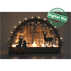 DXF-bestand voor laser grote houten decoratie elektrisch verlichte lichtboog, houten schfibbogen, middelpunt, oplichtende kerst, SVG, pdf