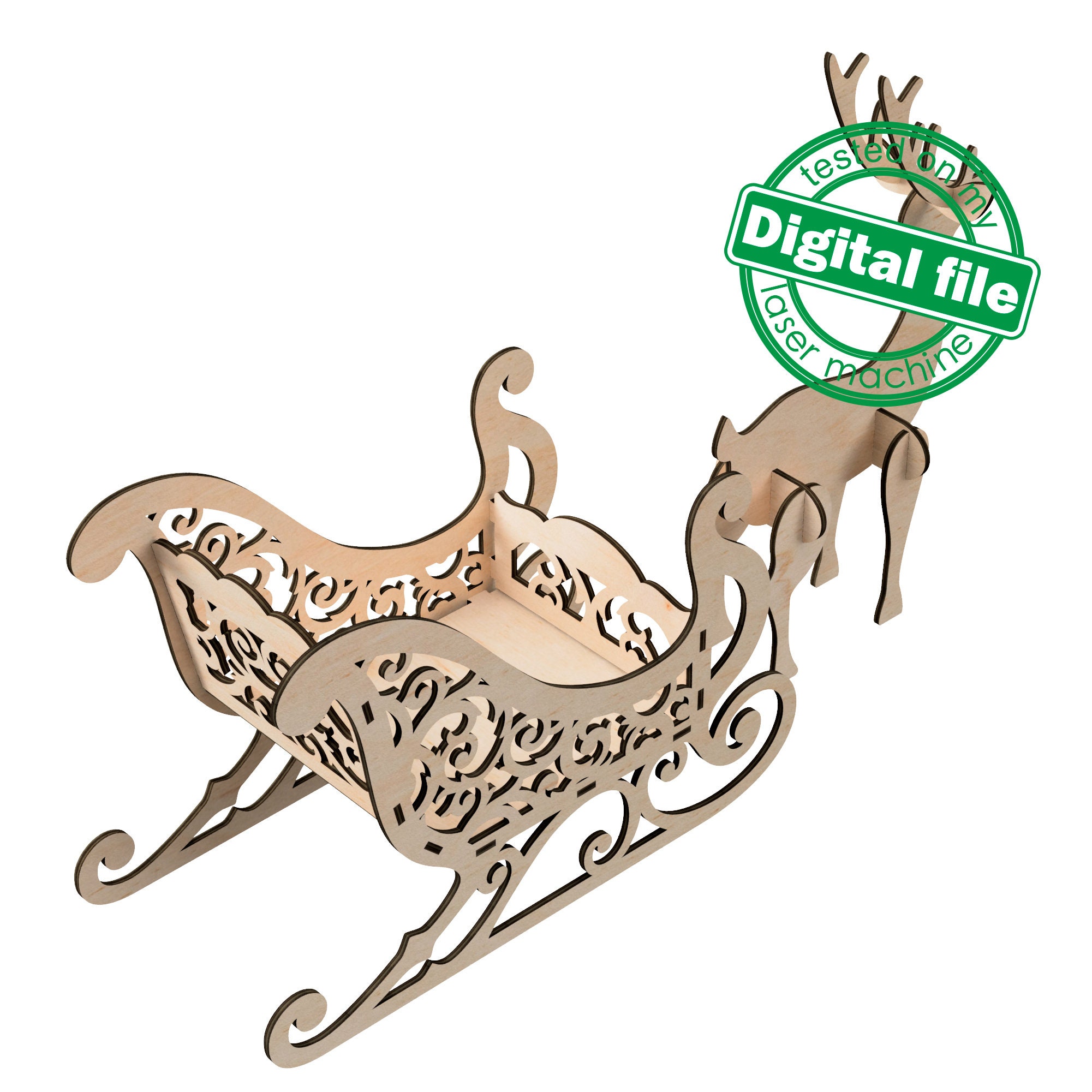 DXF, SVG Files for Laser Christmas Sleigh and Reindeer, Mantel Decor ...