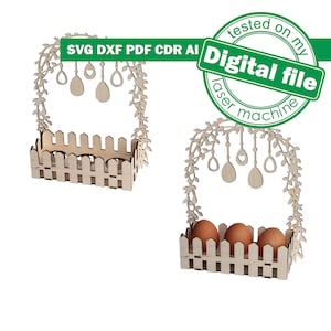 DXF, SVG-bestanden voor laser paaseierenstandaard, haan, konijn, geschenkdoos, eierjager, Glowforge, lentedecor, materiaal 1/8'' (3,2 mm)
