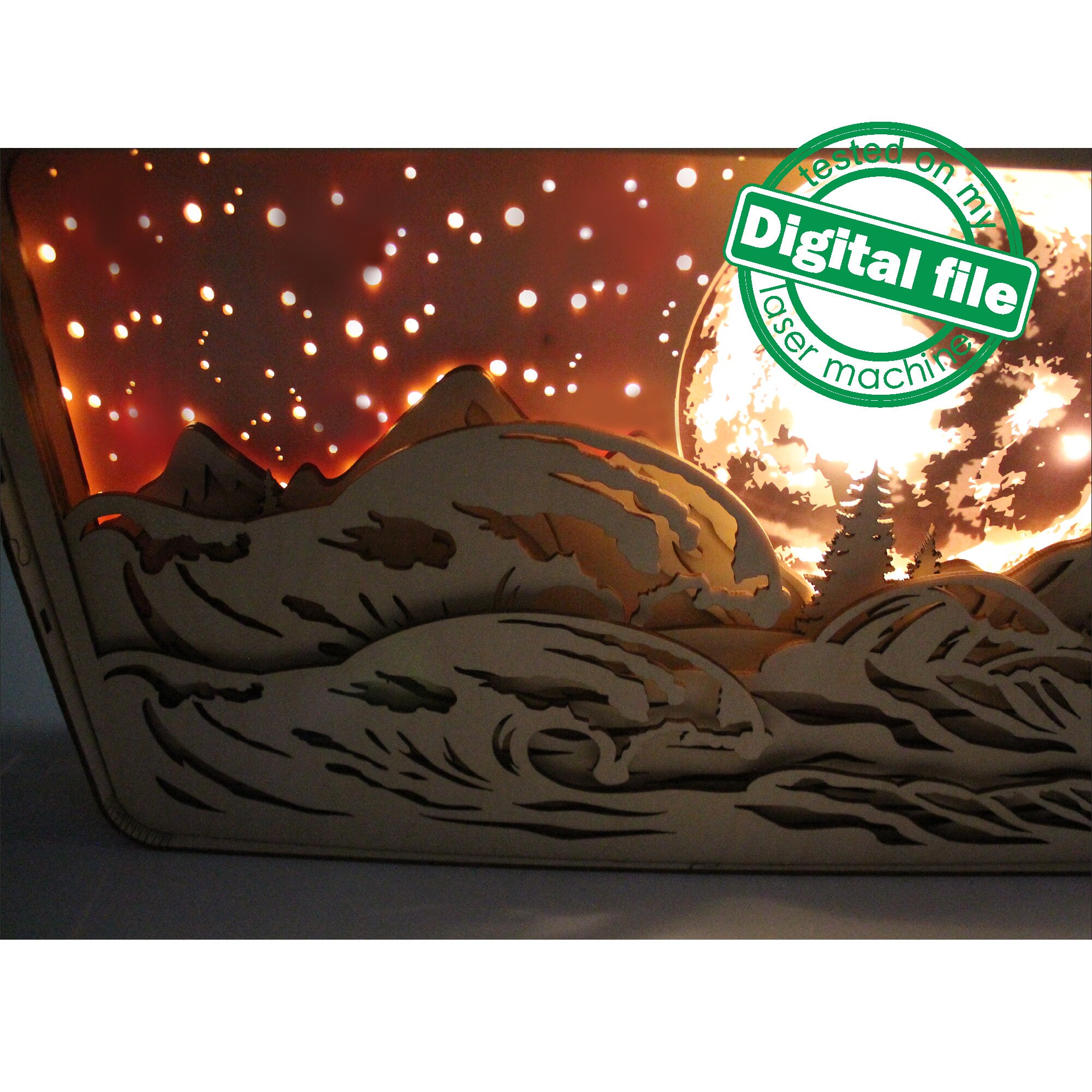 DXF, SVG Files for Light Box Raging Waves, Mountains, Ocean, Engraved ...
