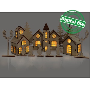 DXF, file SVG per laser Grande set natalizio, 13 articoli diversi, Unico arredamento Light-up, Candela tea light, Glowforge, Materiale 1/8'' (3,2 mm)