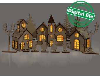 DXF, SVG files for laser Big Christmas set, 13 different items, Unique Light-up decor, Tea light candle, Glowforge, Material 1/8'' (3.2 mm)